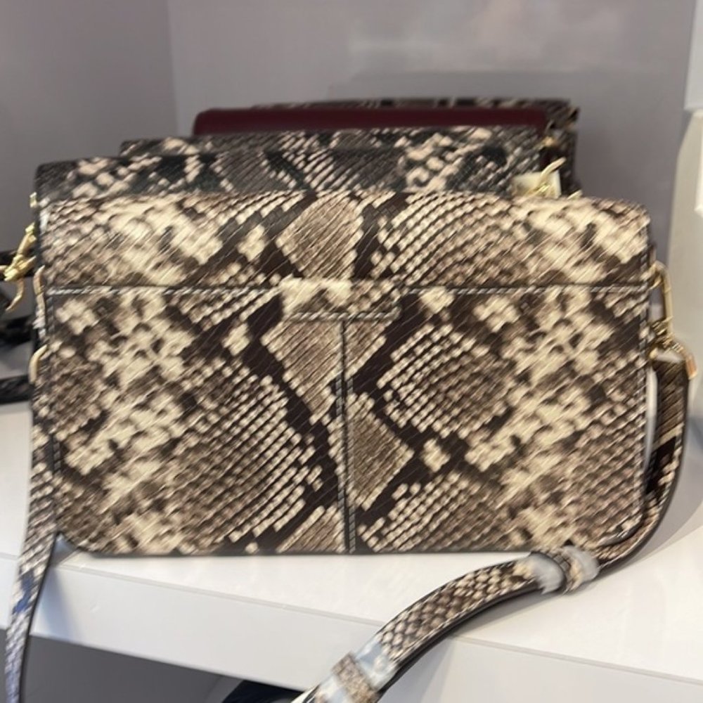 Michael Kors Sonia Medium Snake Embossed Shoulder Bag Natural - Picture 9 of 16